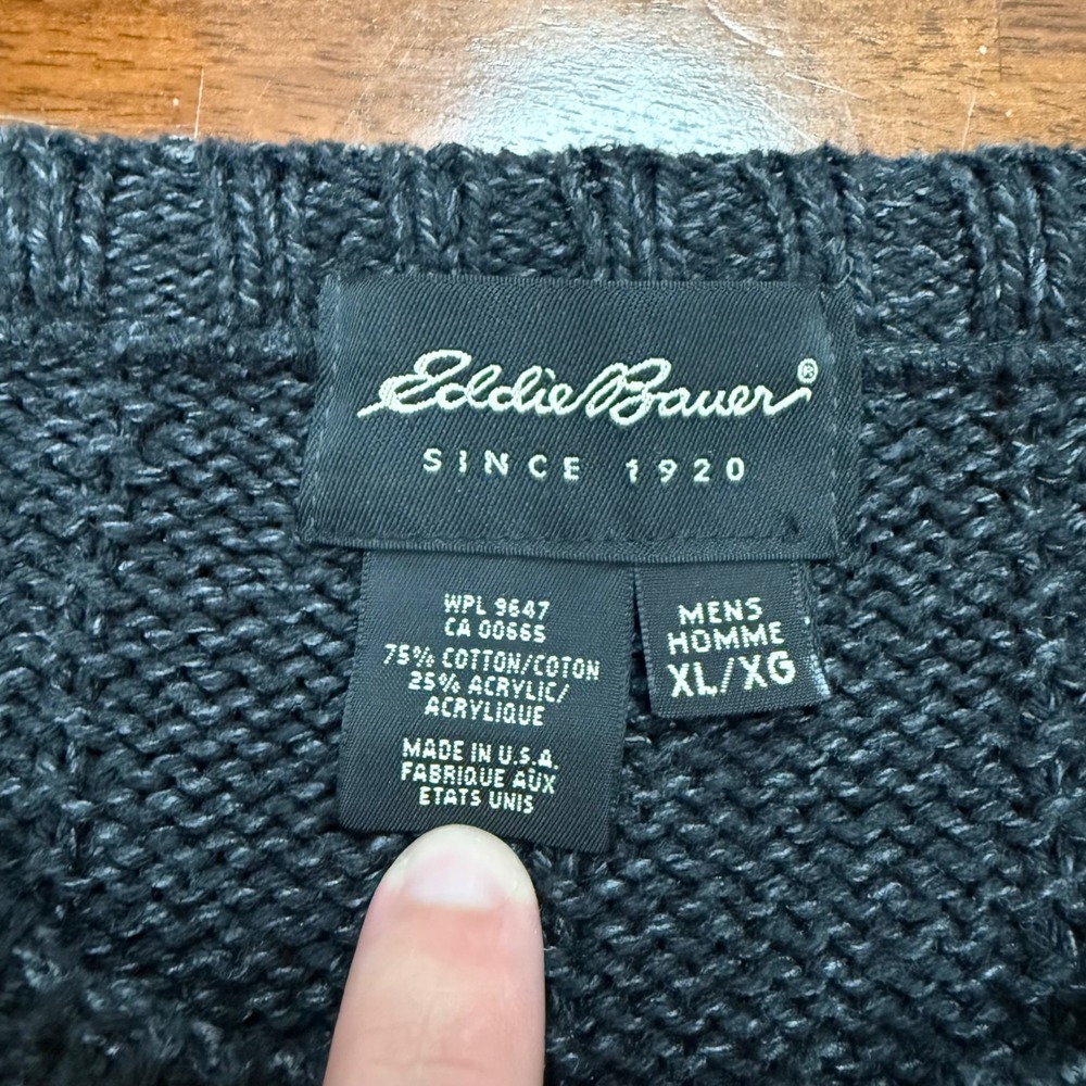 Eddie Bauer Sweater Mens XL Gray Vintage Made in USA Cotton Knit Crewneck Ribbed - Picture 3 of 6